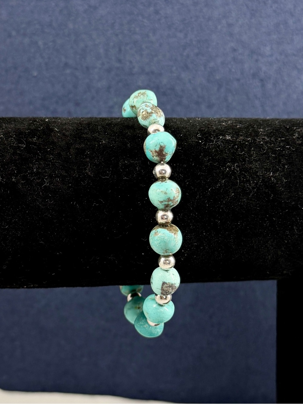 CAROLYN POLLACK Relios Sterling Silver Rough Turquoise Beaded Bracelet; 8-9”